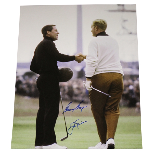 Jack Nicklaus & Gary Player Shaking Hands 1968 Open Championship 16x20 Photo JSA ALOA
