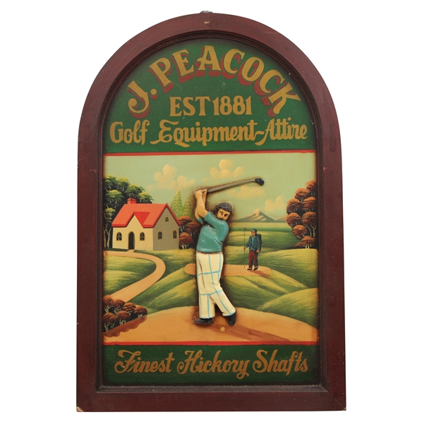 J. Peacock Est 1881 Golf Equipment & Attire Wooden Advertisement Sign