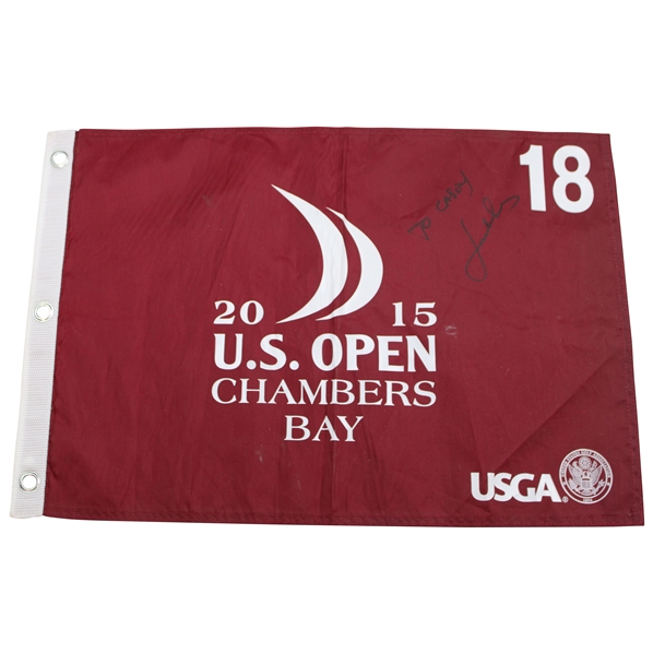 Jordan Spieth Signed 2015 US Open at Chambers Bay Red Screen Flag JSA ALOA