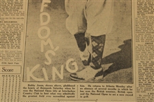 1930 Atlanta Constitution Bobby Jones Golfdom's King Newspaper Article/Photo