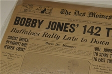 1930 Des Moines Register Jones 287 Wins U. S. Open & 1927 Bobby Jones 142 Ties Golf Mark Newspaper Article/Photos