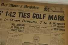1930 Des Moines Register Jones 287 Wins U. S. Open & 1927 Bobby Jones 142 Ties Golf Mark Newspaper Article/Photos