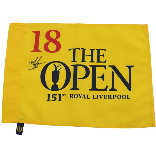 Brian Harman Signed 2023 The Open Championship at Royal Liverpool Yellow Screen Flag JSA ALOA