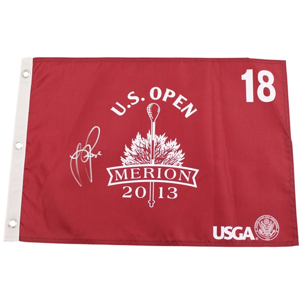 Justin Rose Signed 2013 US Open at Merion Red Screen Flag JSA ALOA