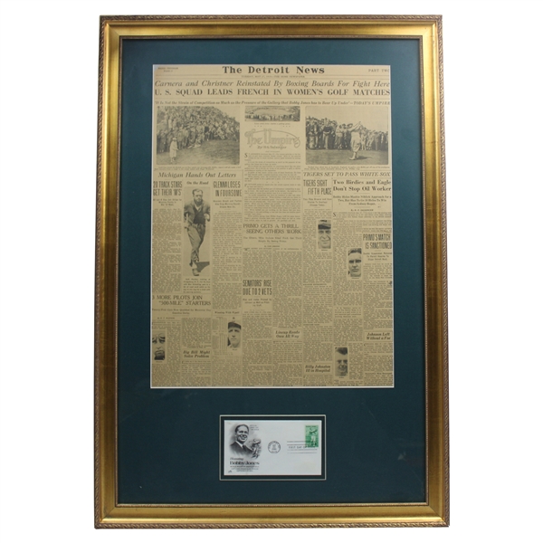 1930 Detroit News Article w/Bobby Jones First Day of issue Display 
