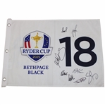 Rory McIlroy & (7) European Signed 2025 Ryder Cup Flag JSA ALOA