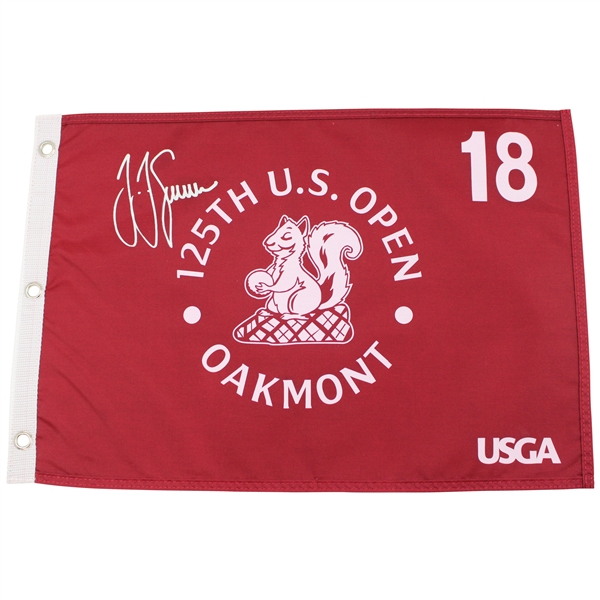JJ Spaun Signed 2025 US Open at Oakmont Red Screen Flag JSA ALOA