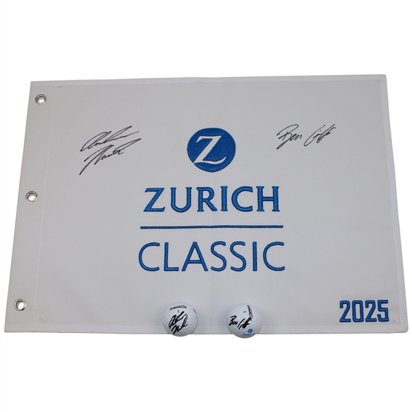 Andrew Novak & Ben Griffin Signed 2025 Zurich Classic Flag & Signed Balls JSA ALOA