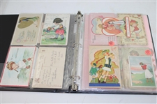 Golf Postcard & Valentine Card Album w/(37) Golf Valentine Cards, (7) Tennis Valentine Cards & (3) Misc. Sport Valentine Cards