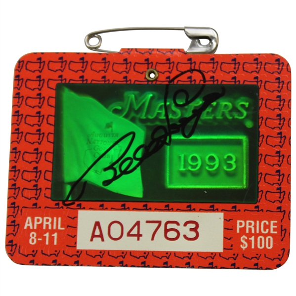 Bernhard Langer Signed 1993 Masters Tournament SERIES Badge #A04763 JSA ALOA