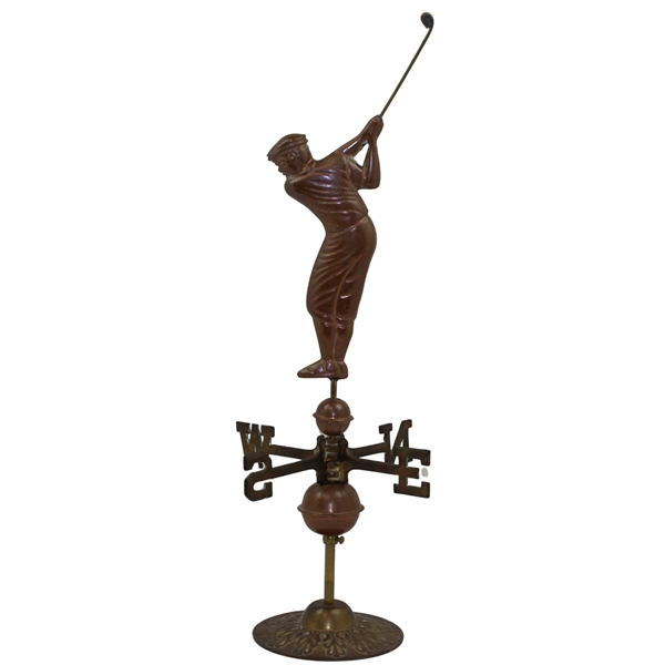 Unique Golfer Themed Copper Weather Vane on Stand