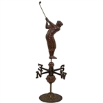 Unique Golfer Themed Copper Weather Vane on Stand