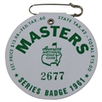 1961 Masters Tournament SERIES Badge #2677 - Gary Player Winner