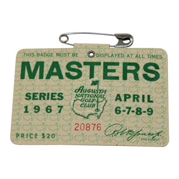 1967 Masters Tournament SERIES Badge #20876 - Gay Brewer Winner