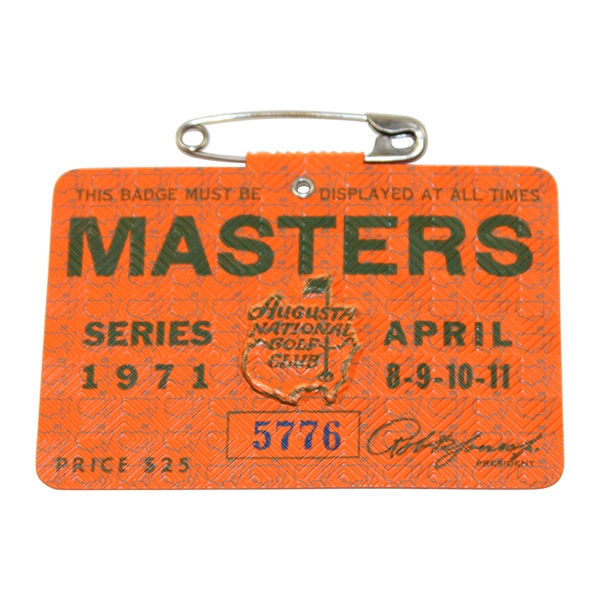 1971 Masters Tournament SERIES Badge #5776 - Charles Coody Winner