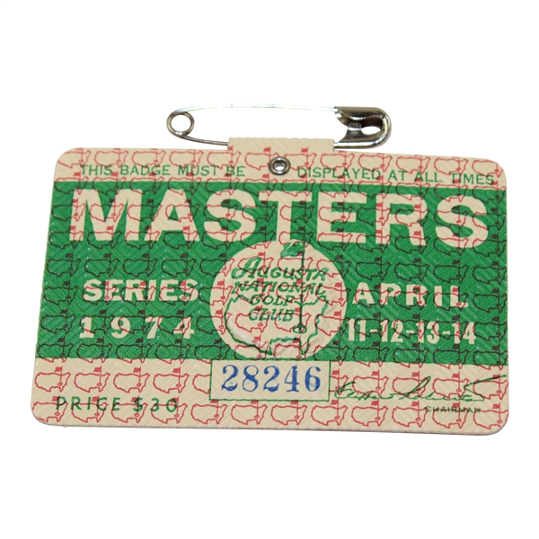 1974 Masters Tournament SERIES Badge #28246 - Gary Player Winner