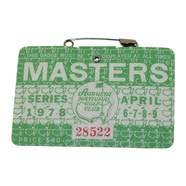 1978 Masters Tournament SERIES Badge #28522 - Gary Player 3rd Masters Win