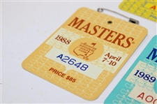 1987, 1988 & 1989 Masters Tournament SERIES Badges - Mize, Lyle & Faldo Winners