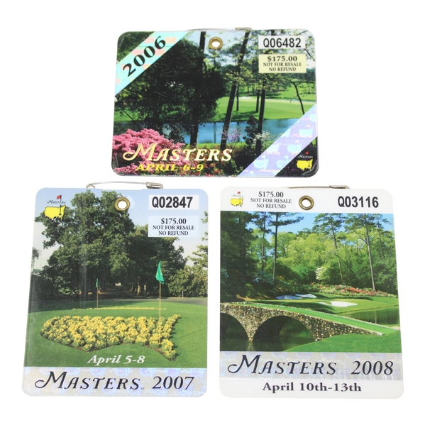 2006, 2007 & 2008 Masters Tournament SERIES Badges - Mickelson, Johnson & Immelman Winners