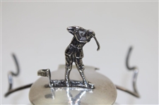 Early Sterling And Cut-Glass Inkwell With Golfer Top