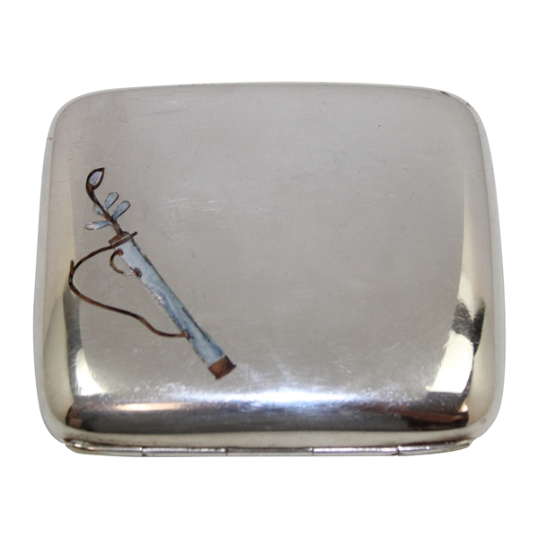 c.1919 Sterling And Enamel Cigarette Case With Golf Bag To Front 