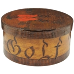 Vintage Folk Art Knickered Wooden Engraved Golfer Ball Box