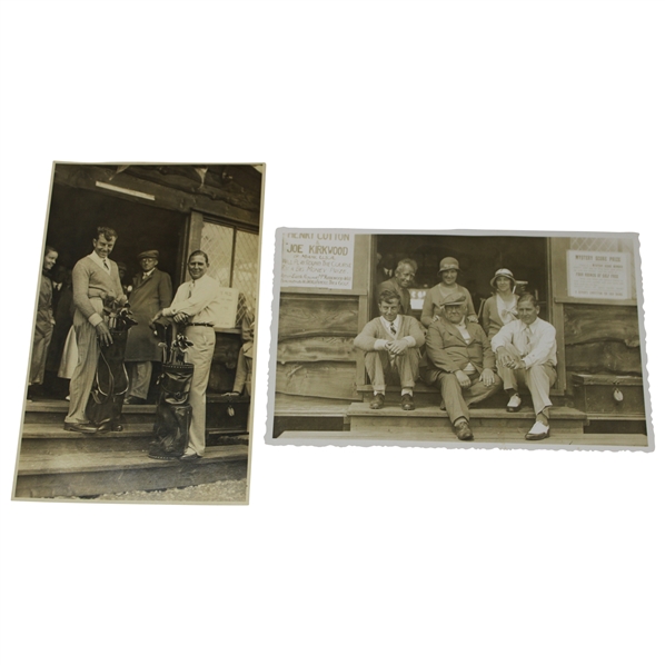 Two (2) 1934 Joe Kirkwood vs Henry Cotton Exhibition Match Postcards