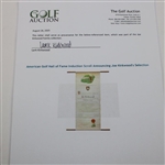 1965 American Golf Hall of Fame Induction Scroll Announcing Joe Kirkwood's Selection