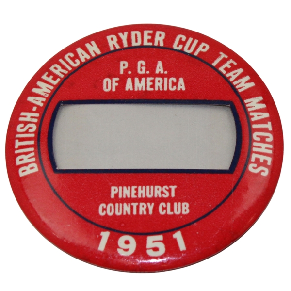1951 Ryder Cup Team Matches at Pinehurst Country Club Badge