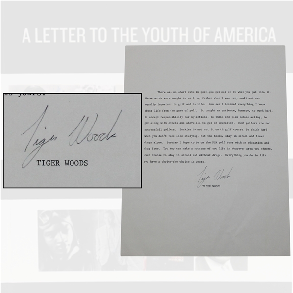 Tiger Woods Signed c1992 Original A Letter to the Youth of America Letter JSA ALOA
