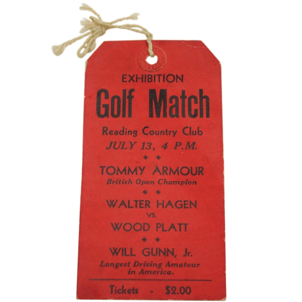 1931 Armour & Hagen vs Platt & Gunn, Jr. Golf Exhibition at Reading CC Match Ticket