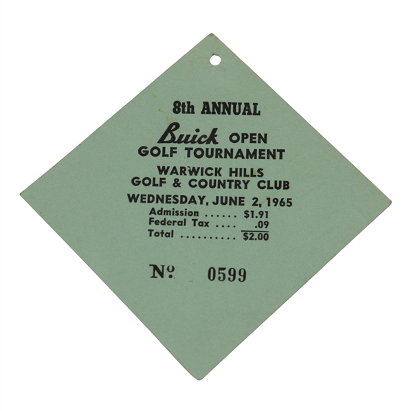 Champ Lema, Palmer, Nicklaus, Charles & Nichols Signed 1965 Buick Open Wednesday Ticket #599 JSA ALOA
