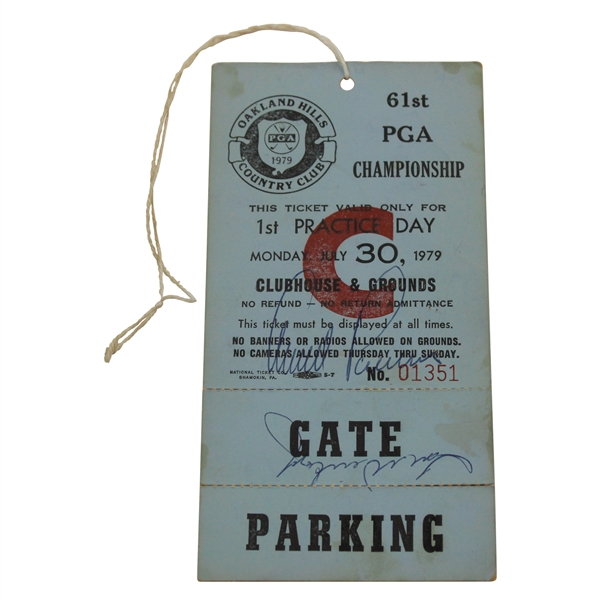Arnold Palmer & Tom Weiskopf Signed 1979 PGA at Oakland Hills Monday Ticket #1351 JSA ALOA