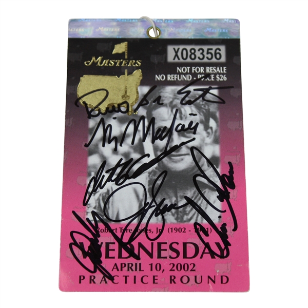 Field Multi-Signed 2002 Masters Wednesday Practice Round Ticket JSA ALOA
