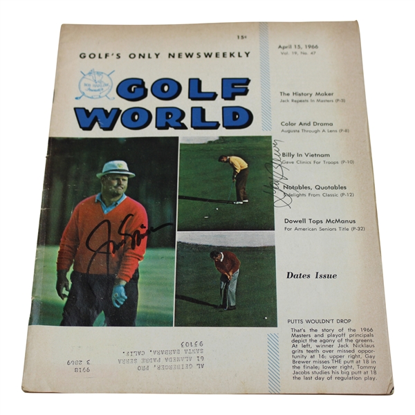 Jack Nicklaus & Gay Brewer Signed April 1966 Golf World Magazine JSA ALOA