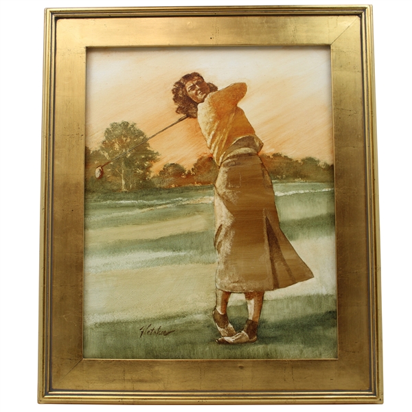 Original Babe Zaharias Oil Painting Signed by Artist Robert Fletcher - Framed