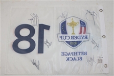 Scheffler & Six (6) other Team USA Signed 2025 Ryder Cup at Bethpage Black Flag JSA ALOA