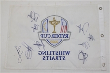 Spieth & Eight (8) Team USA Signed 2020 Ryder Cup at Whistling Straits Embroidered Flag JSA ALOA