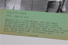 Jack Nicklaus 1980 US Open, Gary Player 1974 The Open, & Brewer/Nichols 1967 Masters Wire Photos