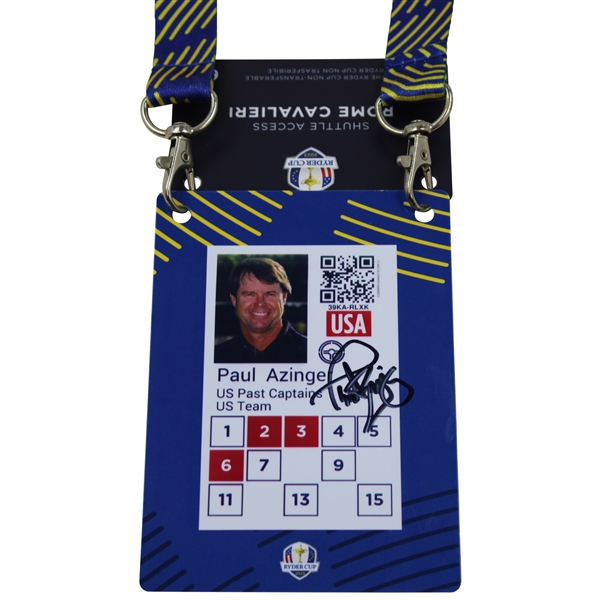 Paul Azinger Signed Personal 2023 Ryder Cup Team USA Past Captain Badge/Credential JSA ALOA