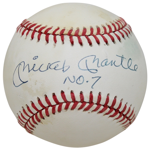 Mickey Mantle Signed Rawlings Official American League Baseball w/No. 7 JSA ALOA