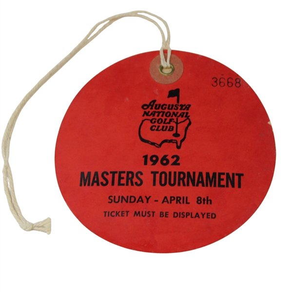 1962 Masters Tournament Sunday Fourth & Final Rd Ticket #3668 - Arnold Palmer Winner