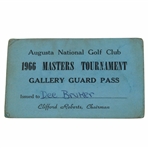 1966 Augusta National Golf Club Masters Tournament Issued Gallery Guard Pass to Dee Bruker