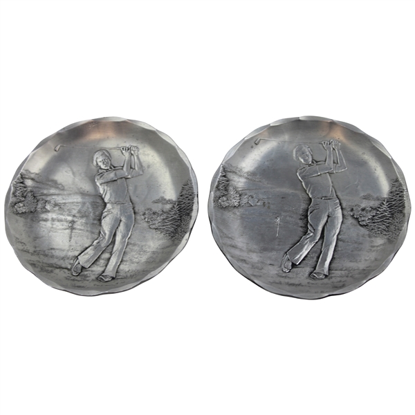 Two (2) Post-Swing Golfer Plates/Dishes by Wendell August Forge