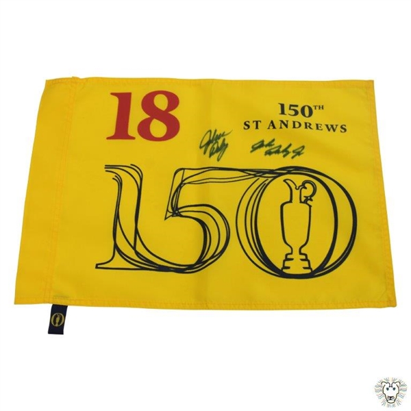 John Daly & John Daly Jr Signed 2022 OPEN Championship at St Andrews Yellow Flag JSA ALOA