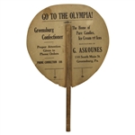 E. Nash Copyrighted Vintage Lady Golfer Themed Advertising Fan - Greensburg Confectioner on Reverse