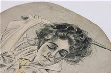 E. Nash Copyrighted Vintage Lady Golfer Themed Advertising Fan - Greensburg Confectioner on Reverse