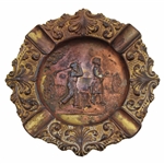 Round Bronzed Spelter Metal Ashtray with Goflers in Relief in the Center