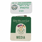1989 Walker Cup at Peachtree GC Media Badge & 1991 US Open at Hazeltine Photo Badge #189