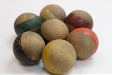 c.Late 1800's Miniature Parlor Table Croquet Set in Pine Box - Hutchin & Noyes & Co.